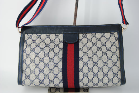 Gucci GG Supreme Canvas Leather Clutch Bag Blue