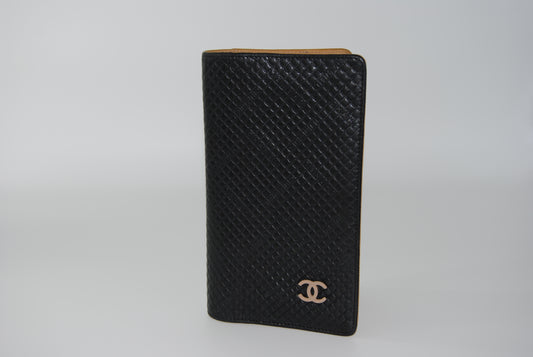 Chanel Black Quilted Lambskin Crossword CC Long Flap Wallet