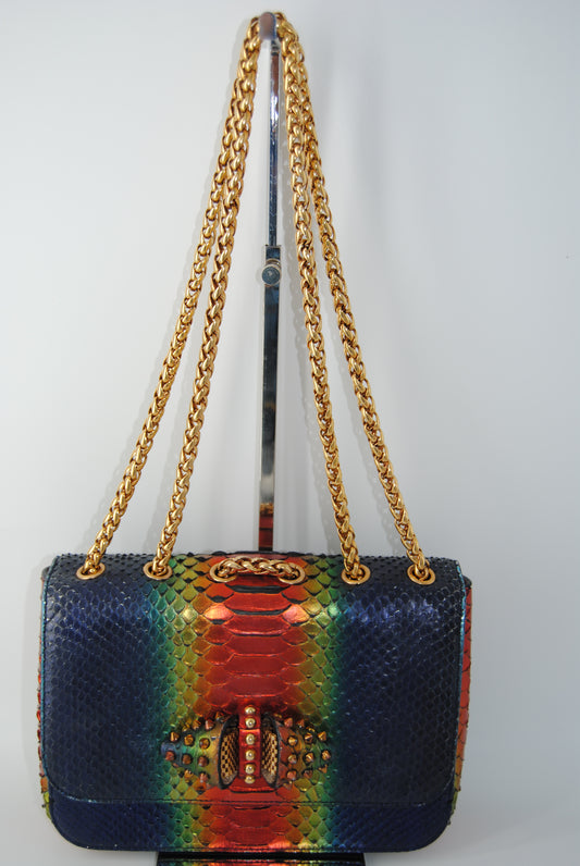 Christian Louboutin Multicolor Python Sweet Charity Loubi Bow Shoulder Bag