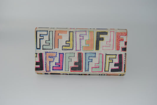 Fendi zucca Spalmati FF Multicolor Continental Wallet White