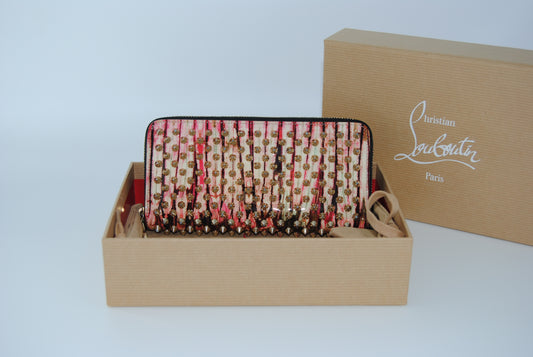 Christian Louboutin Panettone Long Wallet Zip Around Multicolor Gold Spikes