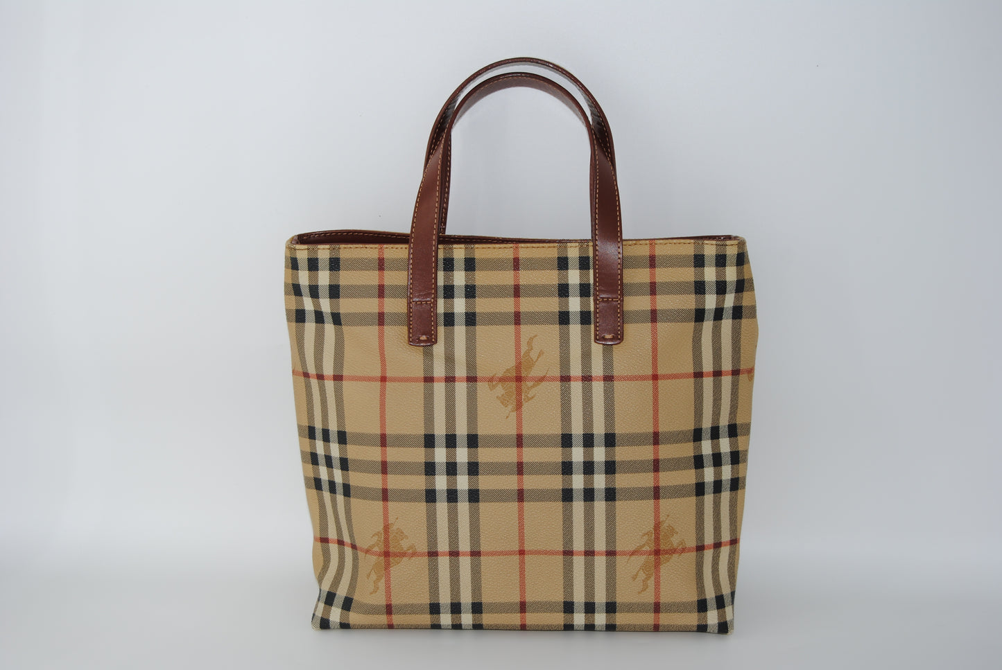 Burberry Coated Canvas Haymarket Tote Handle Brown