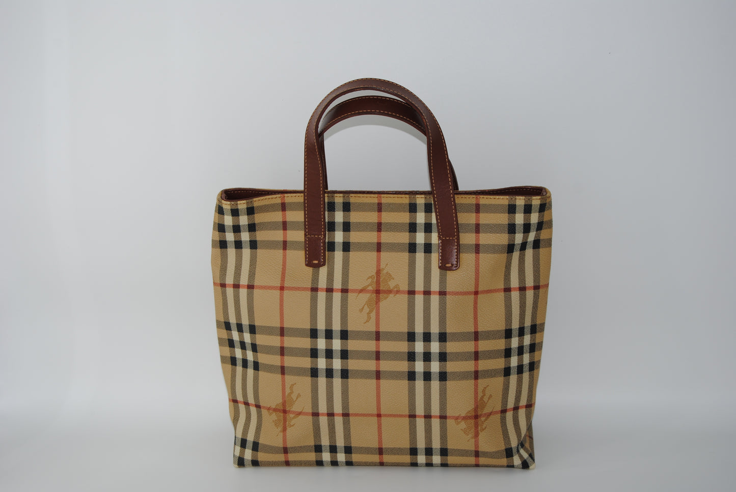 Burberry Coated Canvas Haymarket Tote Handle Brown