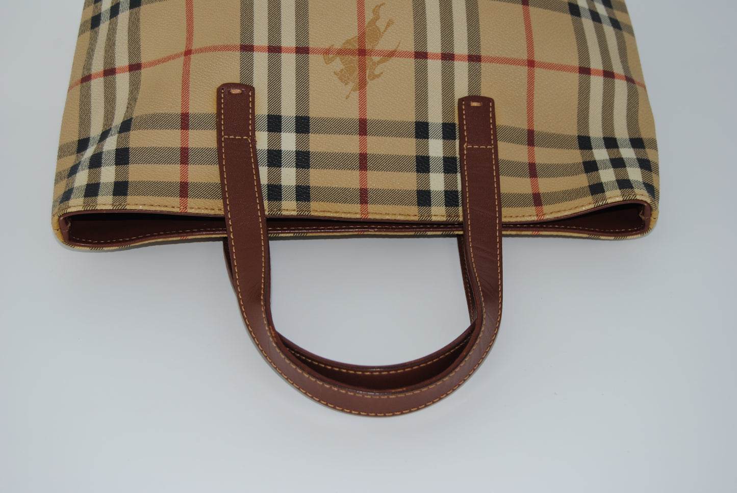 Burberry Coated Canvas Haymarket Tote Handle Brown