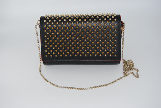 Christian Louboutin Calfskin Patent Leopard Spikes Paloma Clutch Black