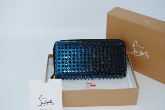 Christian Louboutin Blue Metallic Panettone Spike wallet