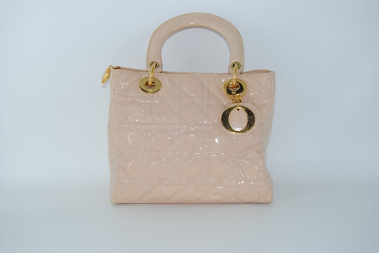 Dior Cream Cannage Patent Leather Medium Lady Dior