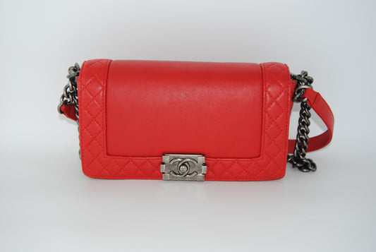 Chanel Red Leather Medium Boy