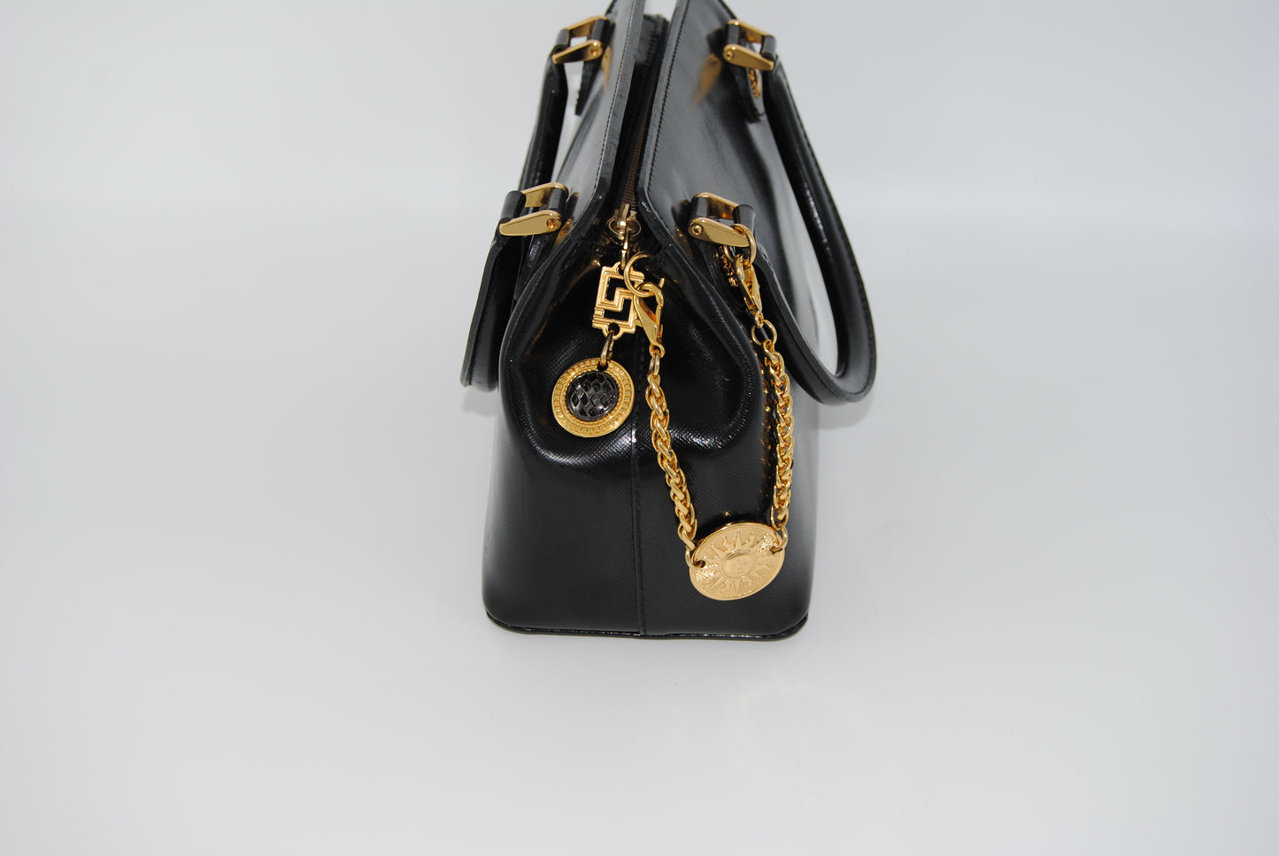 Versace Giani Versace Sunface Handbag Leather Black