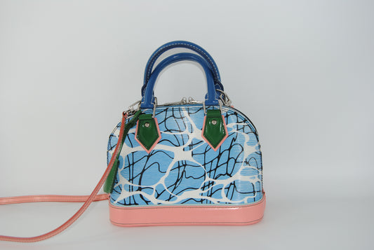 Louis Vuitton Alma BB Aqua Print Epi Leather Satchel Crossbody Bag Blue