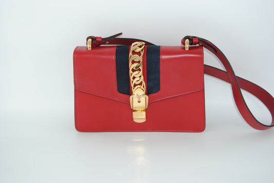 Gucci Red Leather Small Sylvie Shoulder Bag