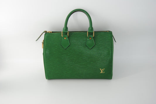 Louis Vuitton Speedy 25 Green Leather Handbag