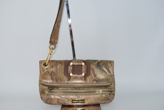 Jimmy Choo Python Marin Foldover  Brown Clutch
